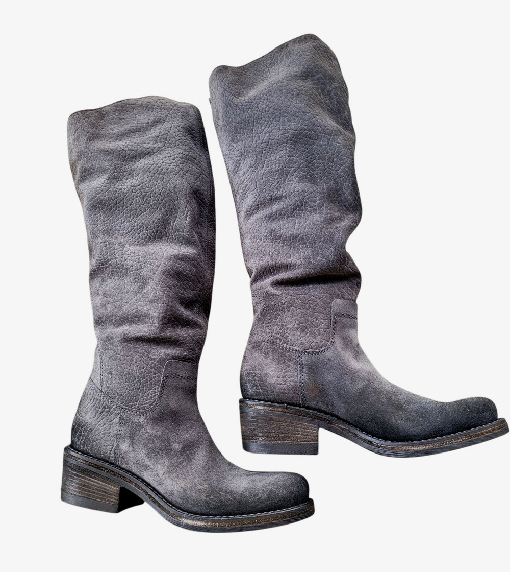 NIB Vic Gray Italian Soft Leather Riding Boots Sz 36 It Size 6US msrp $405.00